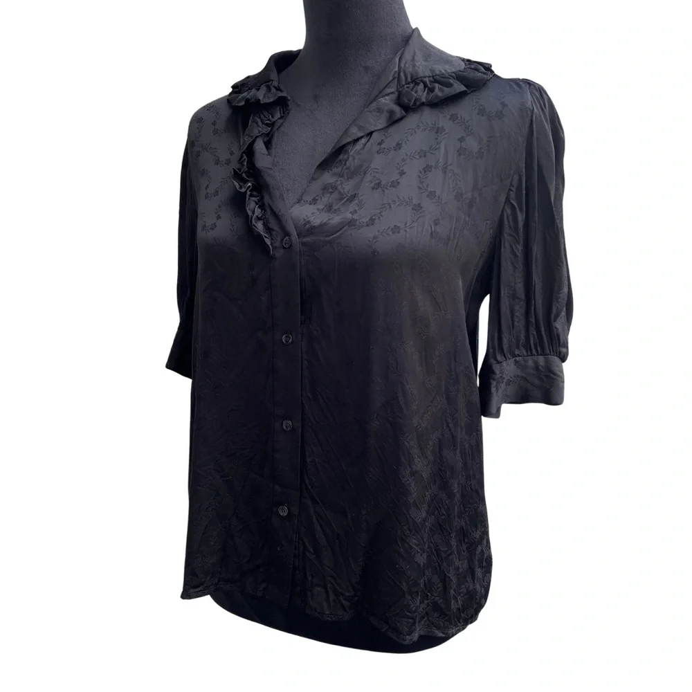 Sandro Black Floral Patterned Satin Top - Picture 3 of 9